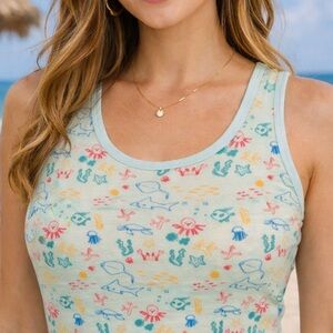 Vintage Graphic Nautical Print Ribbed Tank Top